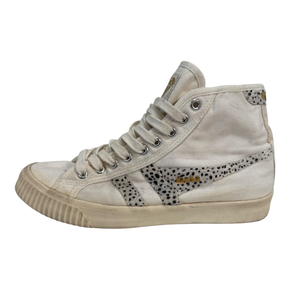 Gola Tennis Mark Cox High Top Sneakers Off White Cheetah Print CLB093 Womens 8